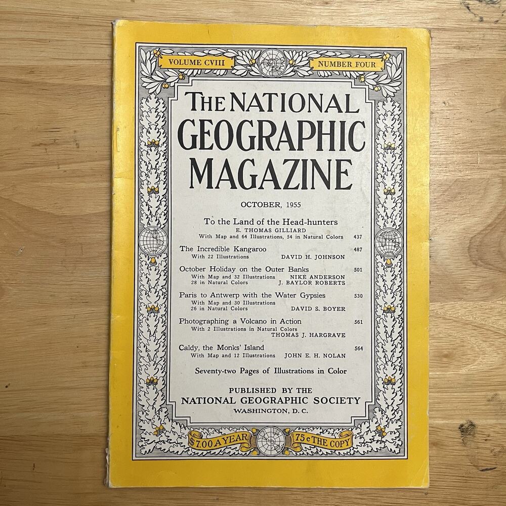 Vintage National Geographic October 1955 Head Hunters Kangaroo Outer Banks Caldy